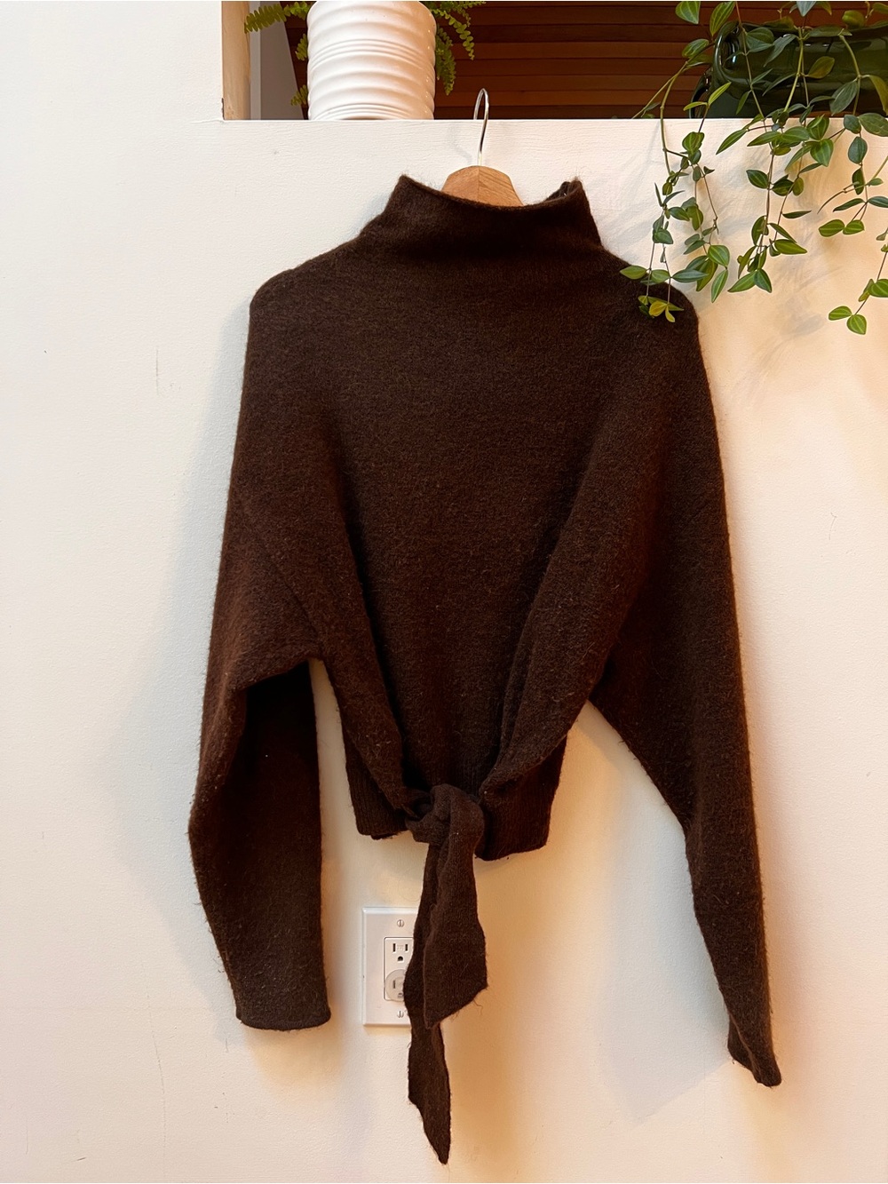 Wilfred Chocolate Brown Tie-Front Turtleneck Sweater